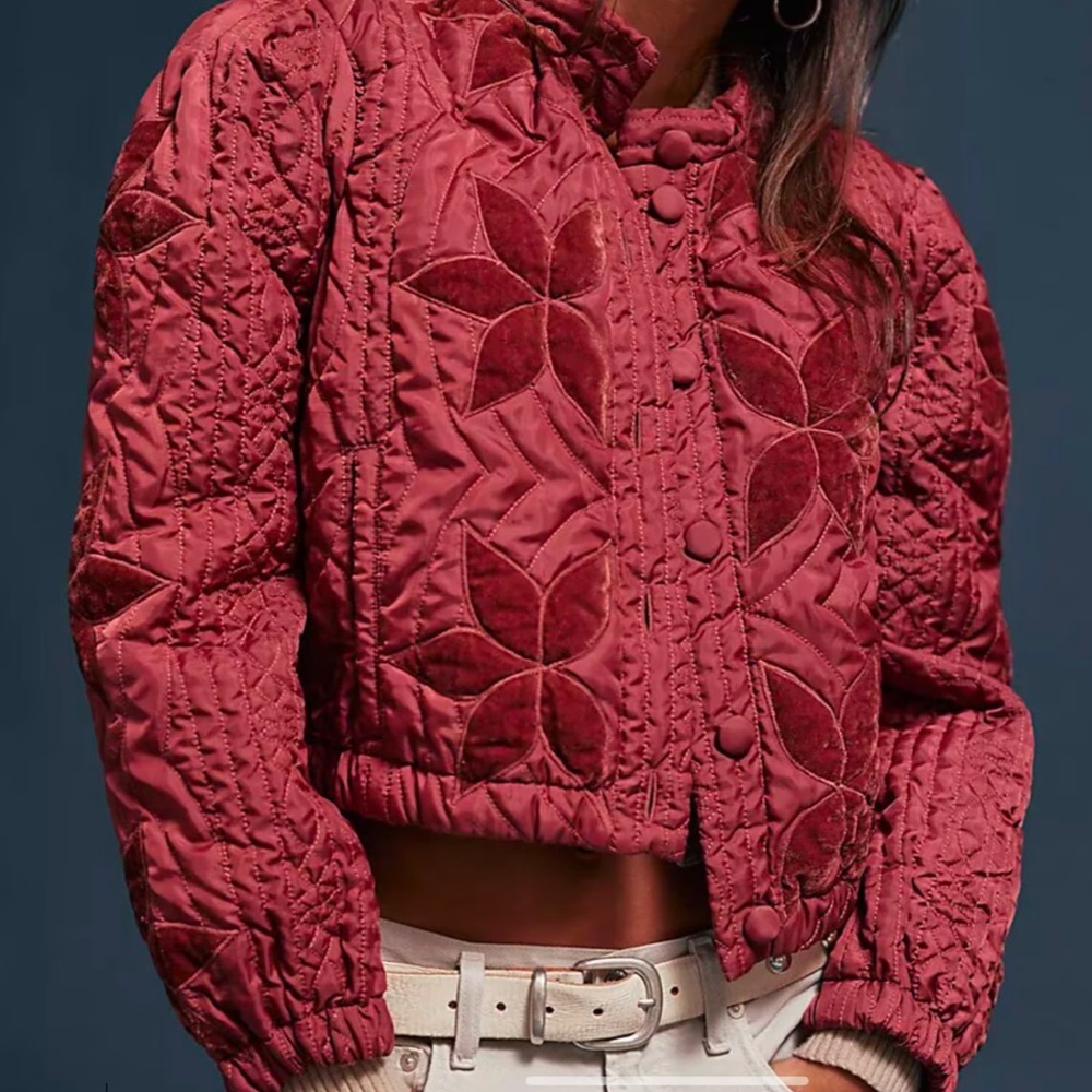 Free People Red Quilted Jean Jacket NWT